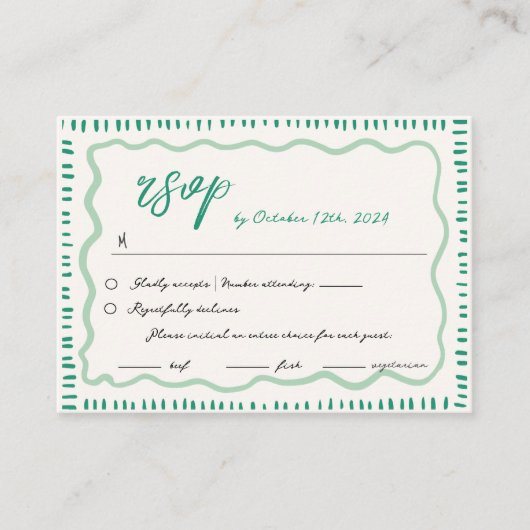 波状の手書き落書きスクライグル結婚RSVP エンクロージャーカード (正面)