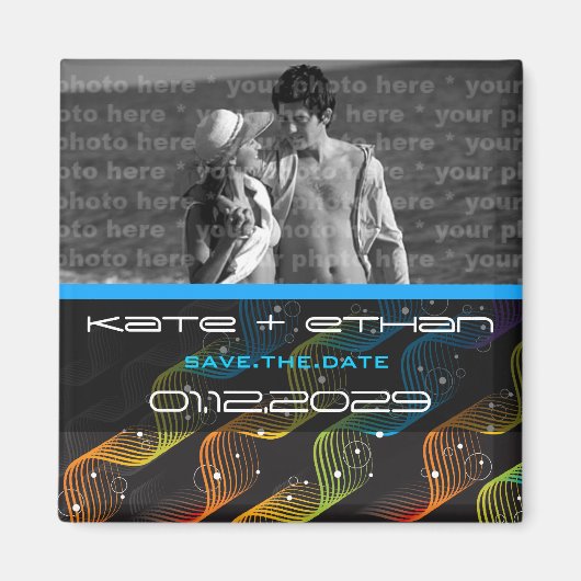 波状の抽象的なねじれ| 01 *保存の日付の写真の磁石 マグネット (正面)