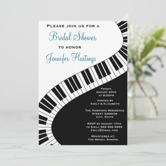 波状の曲がったピアノ鍵ブライダルシャワー 招待状 (スタンド正面)