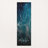 波状の泡状の青い白い海の水抽象芸術モノグラム ヨガマット (正面)