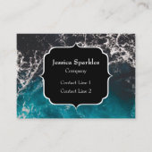 波状の泡状の青い黒い海グラデーションの水モノグラム 名刺 (正面)