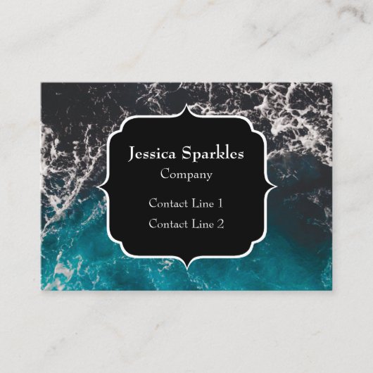 波状の泡状の青い黒い海グラデーションの水モノグラム 名刺 (正面)