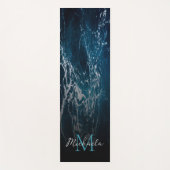 波状の泡状ダークブルーの海水抽象芸術モノグラム ヨガマット (正面)