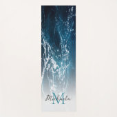 波状の泡状ダークブルーの海水抽象芸術モノグラム ヨガマット (正面)