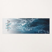 波状の泡状ダークブルーの海水抽象芸術モノグラム ヨガマット (正面(横))