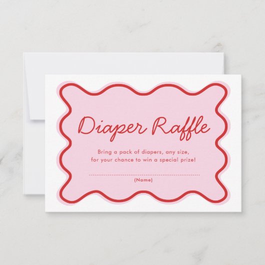波状の湾曲ピンクと赤の赤い赤ちゃんシャワーおむつラッフル 招待状 (正面)