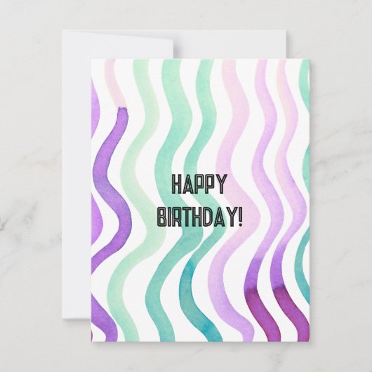 波状の紫と緑の水の色のラインBday Card (正面)