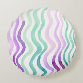 波状の紫と緑の水彩の線 ラウンドクッション (裏面)