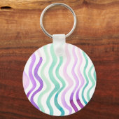 波状の紫と緑の水色の線 キーホルダー (正面)