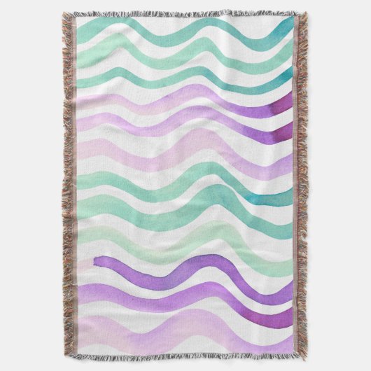 波状の紫と緑の水色の線 スローブランケット (正面縦)