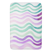波状の紫と緑の水色の線 バスマット (正面縦)