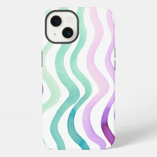 波状の紫と緑の水色の線 iPhoneケース (裏面)