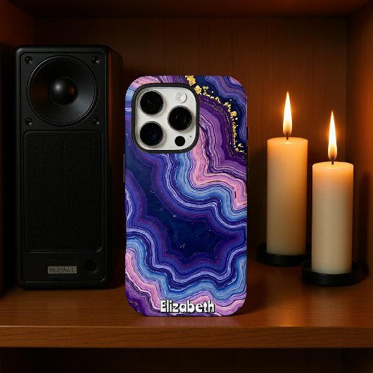 波状の紫瑪瑙と金の輝き iPhoneケース