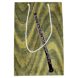 波状の緑のストライプのな背景のOboe ミディアムペーパーバッグ