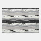 波状の縦ストライプの黒の灰色及び白 キッチンタオル (横)