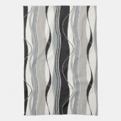 波状の縦ストライプの黒の灰色及び白 キッチンタオル (縦)