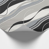 波状の縦ストライプの黒の灰色及び白 ラッピングペーパー (角)