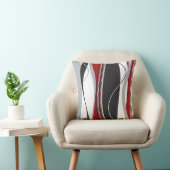 波状の縦ストライプ赤い白黒及び灰色 クッション (椅子)