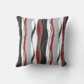 波状の縦ストライプ赤い白黒及び灰色 クッション (裏面)
