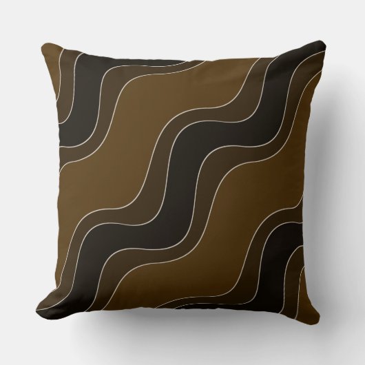 波状の茶色の波紋の線種パターン クッション (正面)