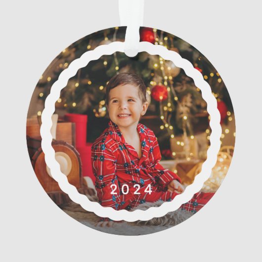 波状の輪郭シンプルの2枚の写真の休日クリスマス オーナメント (裏面)