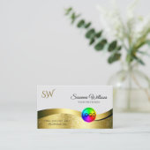 波状の金ゴールドデコールのライトグレーロゴモノグラム写真 名刺 (スタンド正面)