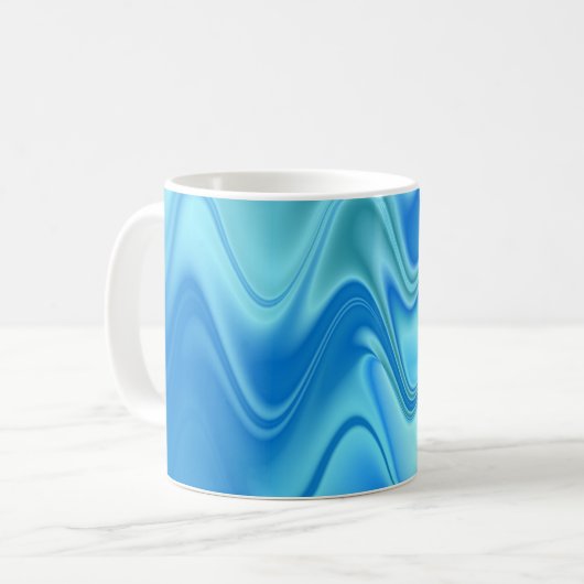 波状の青い抽象画 コーヒーマグカップ (正面左)