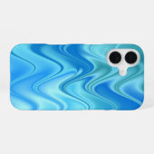 波状の青い抽象画 iPhone 16ケース (裏面横)