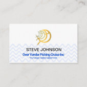 波状の青い水線が魚を泳がせる 名刺 (正面)