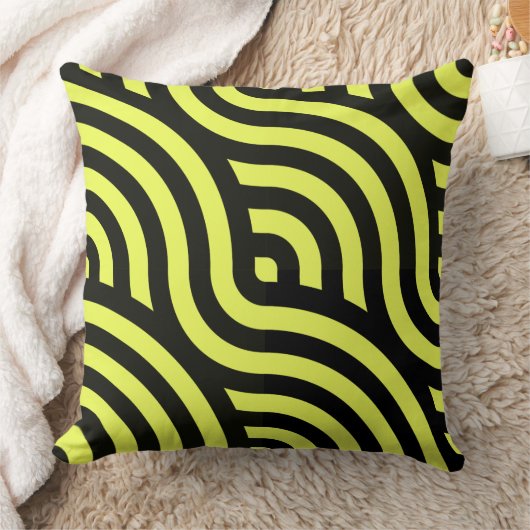 波状の黄色と黒のストライプパターン クッション (ブランケット)