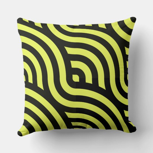 波状の黄色と黒のストライプパターン クッション (裏面)