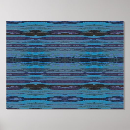 波状ろうけつ染めストライプ銀箔プリント 箔ポスター (正面)