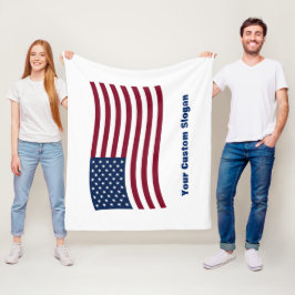 波状アメリカ国旗(あなたのカスタムスローガン付き) フリースブランケット
