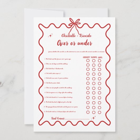 波状イタリアンの上または下のブライダルシャワーゲームカード 案内状 (正面)