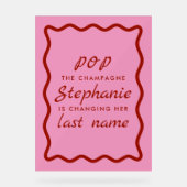 波状エッジのピンクと赤ポップ・アートののシャンパン アクリルサイン (正面)