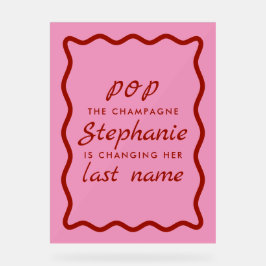 波状エッジのピンクと赤ポップ・アートののシャンパン アクリルサイン