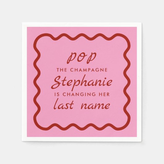 波状エッジのピンクと赤ポップ・アートののシャンパン スタンダードカクテルナプキン (正面)