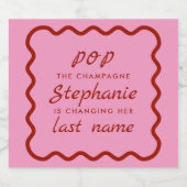 波状エッジのピンクと赤ポップ・アートののシャンパン スパークリングワインラベル (シングルラベル)