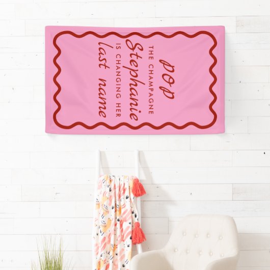 波状エッジのピンクと赤ポップ・アートののシャンパン 横断幕 (インサイチュ)