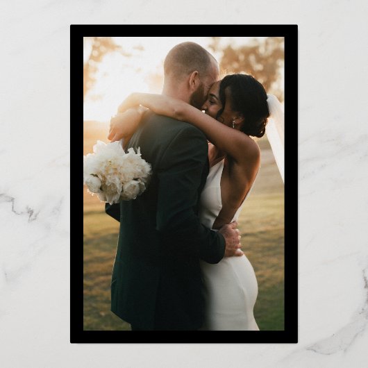 波状エッジモダンレトロ黒い日付を保存実在する 箔招待状 (裏面)