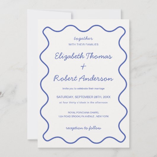 波状エレガント曲線結婚(写真あり) 招待状 (正面)