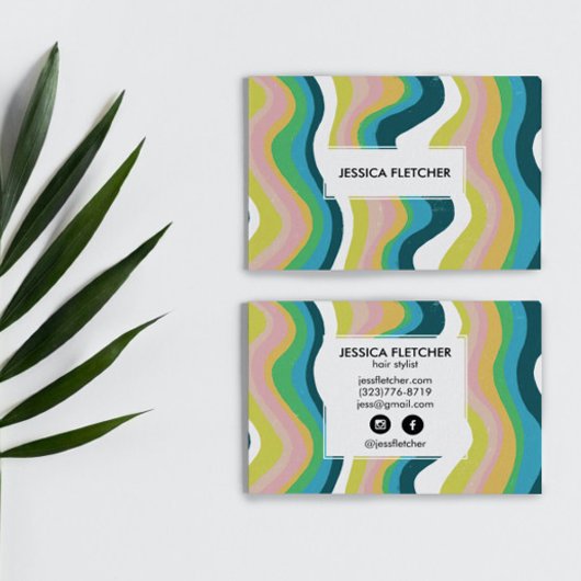 波状カラフルストライプミニマルカッコいい 名刺