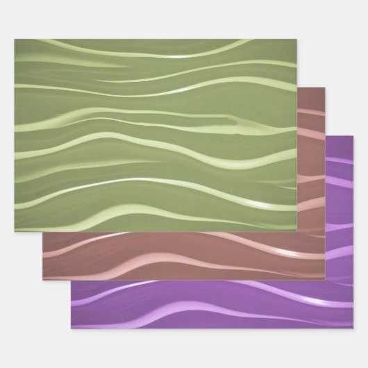 波状カラフルストライプ ラッピングペーパーシート (セット)
