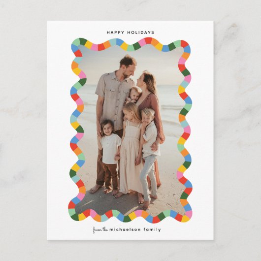 波状カラフルモダンフレーム写真クリスマス シーズンポストカード (正面)