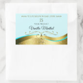 波状グラマー金ゴールドデコー光ティール（緑がかった色）モノグラムラベル 長方形シール (バッグ)