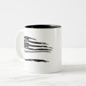 波状グランジ役員灰色ラインフラグ ツートーンマグカップ (正面左)