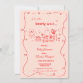 波状スクライブルハンド描画bearly待ち赤ちゃんシャワー 招待状 (正面)