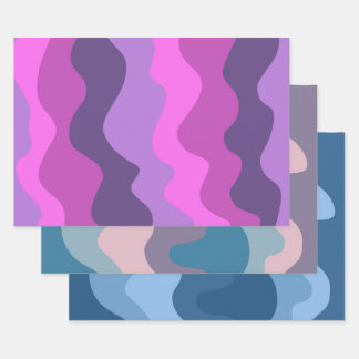 波状ストライプカラフルピンク紫レトロ自然贈り物 ラッピングペーパーシート