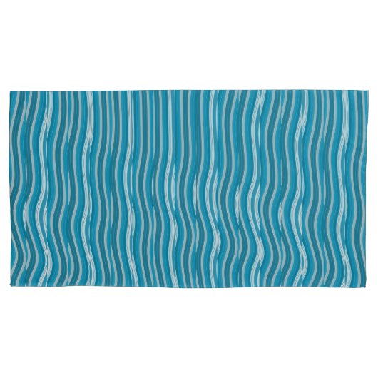 波状ターコイズと白ストライプ色 枕カバー (正面左)