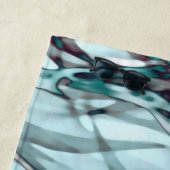 波状ティール（緑がかった色）ブルーグリーンコーラルピンク抽象芸術アート ビーチタオル (インサイチュ)